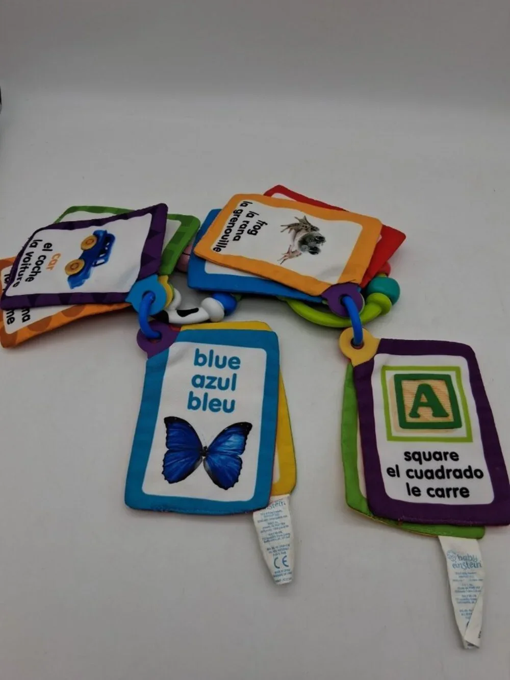 2 Baby Einstein Take Along Discovery Cards Clip-on Crinkle Teether ABC's & 123's